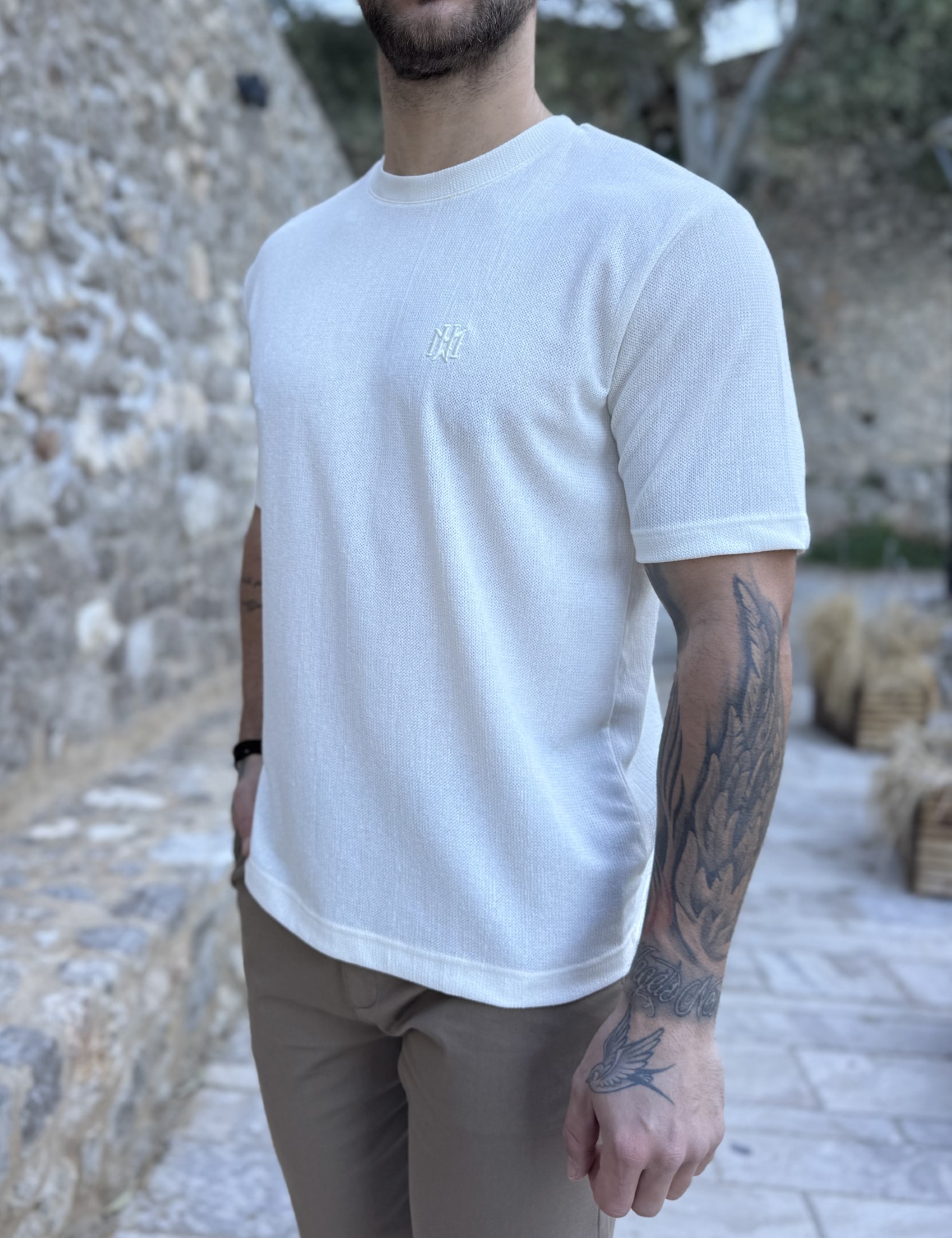 Marrakech ανδρική εκρού κοντομάνικη μπλούζα με ριπ ύφανση TST2727 φωτογραφία